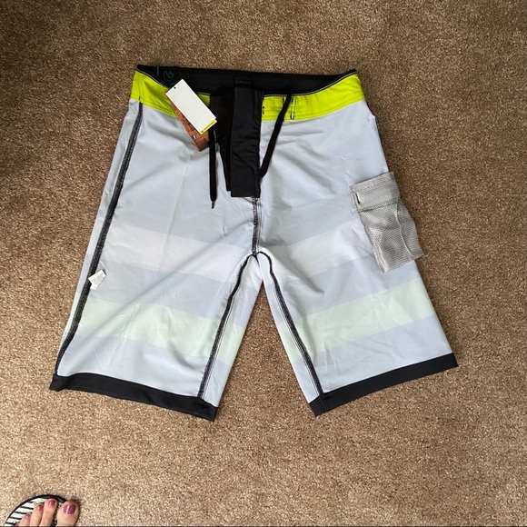 Burnside Board Shorts Striped Drawstring Swim Trunks - Picture 7 of 8